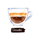 Watercolor side view illustration of Corretto coffee