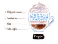 Watercolor side view illustration of Frappe coffee