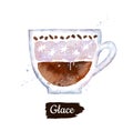 Watercolor side view illustration of Glace coffee