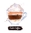 Watercolor side view illustration of Irish coffee