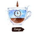 Watercolor illustration of Lungo coffee