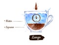 Watercolor side view illustration of Lungo coffee