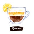 Watercolor side view illustration of Romano coffee