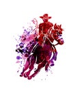 Watercolor silhouette of cowboy on a horse Royalty Free Stock Photo