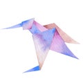 Watercolor silhouette flying origami hummingbird. Illustration on white