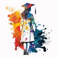 Watercolor silhouette graduate student. Hand drawn young woman in a graduation cap and mantle