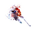 Watercolor silhouette hockey player