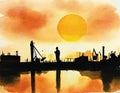 Watercolor of silhouette of a ingenier pertol Royalty Free Stock Photo