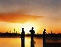 Watercolor of silhouette of a ingenier pertol Royalty Free Stock Photo