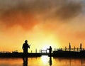 Watercolor of silhouette of a ingenier pertol Royalty Free Stock Photo
