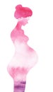 Watercolor silhouette of naked pregnant woman of misty pink and purple color against white background. Hand drawn profile of