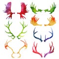 Watercolor silhouettes of deer and moose horns Royalty Free Stock Photo