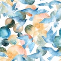 Watercolor silhouettes of flying birds. Seamless pattern Royalty Free Stock Photo