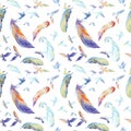 Watercolor silhouettes of flying birds. Seamless pattern Royalty Free Stock Photo