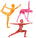 Watercolor Silhouettes of woman doing yoga or pilates exercise. Yoga motivation