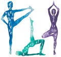 Watercolor Silhouettes of woman doing yoga or pilates exercise