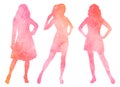 Watercolor silhouettes of women