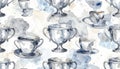 Watercolor Silver Cups and Trophies Seamless Pattern Royalty Free Stock Photo