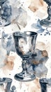 Watercolor Silver Goblet Pattern with Artistic Splashes Royalty Free Stock Photo