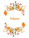 Watercolor simple autumn leaves and branches floral frame