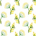Watercolor simple herbal seamless pattern. Background with corolla flower dill.