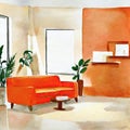 Watercolor of Simplicity defines torange living room with clean and uncluttered