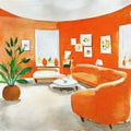 Watercolor of Simplicity defines torange living room with clean and uncluttered