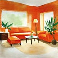 Watercolor of Simplicity defines torange living room with clean and uncluttered