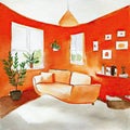 Watercolor of Simplicity defines torange living room with clean and uncluttered