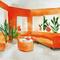 Watercolor of Simplicity defines torange living room with clean and uncluttered