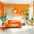 Watercolor of Simplicity defines torange living room with clean and uncluttered