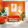 Watercolor of Simplicity defines torange living room with clean and uncluttered