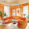 Watercolor of Simplicity defines torange living room with clean and uncluttered