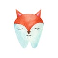 Watercolor singl tooth of a fox.