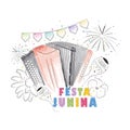 Watercolor sketch of an accordion Festa Junina poster Vector