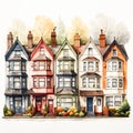 Watercolor sketch of charming houses, capturing timeless European architecture