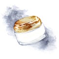 Watercolor sketch cosmetic jar with gold cap