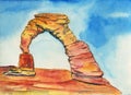 Watercolor sketch. Delicate Arch in Arches National Park, Utah.