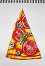 Watercolor sketch of delicious pizza