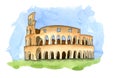 Watercolor sketch drawing of Coliseum in Rome