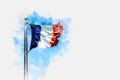 Watercolor sketch of a French flag against a blue sky background Royalty Free Stock Photo