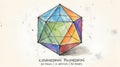 Colorful watercolor sketch of an icosahedron polyhedron featuring twenty faces, twelve vertices, and thirty edges. Royalty Free Stock Photo