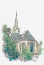 Illustration of a church in Leipzig in Germany.