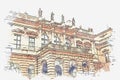 A watercolor sketch or illustration. Czech architecture. Royalty Free Stock Photo