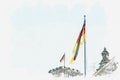 German flag over the Reichstag building in Berlin.