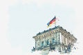 German flag over the Reichstag building in Berlin.