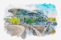 Watercolor sketch or illustration of the Modern building of Ministry of Justice and the Civil Registry Agency in the center of