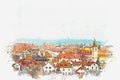 A watercolor sketch or an illustration of the traditional architecture in Cesky Krumlov in the Czech Republic Royalty Free Stock Photo