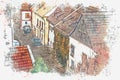 A watercolor sketch or an illustration of the traditional architecture in Cesky Krumlov in the Czech Republic Royalty Free Stock Photo