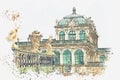 A watercolor sketch or illustration. Zwinger in Dresden in Germany